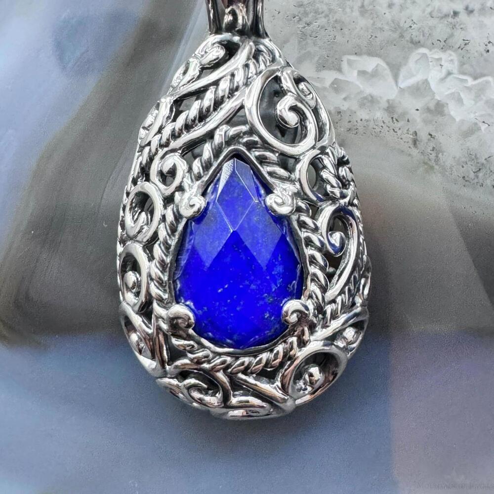 Carolyn Pollack Sterling Pear Lapis & Clear Quartz Doublet Pendant W/Necklace